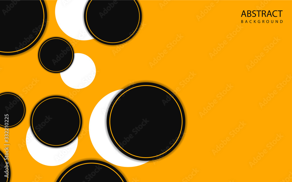 Poster abstract yellow and black shapes overlapping layers on black background. vector design template for 