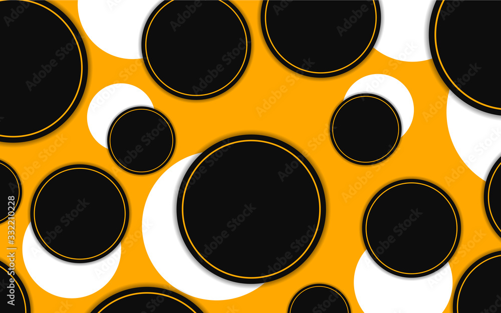 Poster abstract yellow and black shapes overlapping layers on black background. vector design template for 