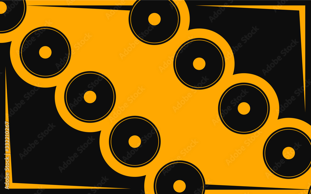 Poster abstract yellow and black shapes overlapping layers on black background. vector design template for 
