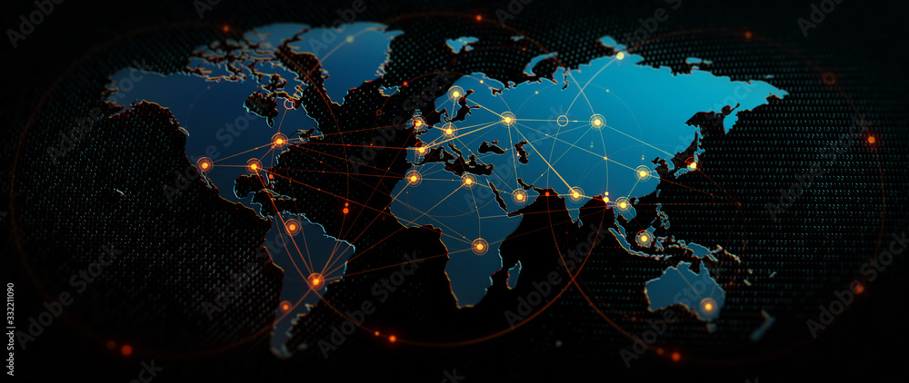 Leinwandbilder Global  Background/Connection lines around Earth globe, futuristic technology  theme background with circles and lines. Concept of internet, social media, traveling or logistics/Global Background