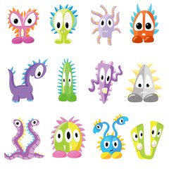 Naklejka premium A Collection of Funny Cartoon Imaginary Monsters Illustration Vectors
