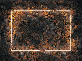 Minimal nature concept. Creative layout made of autumn leaves with neon light frame. Flat lay.	