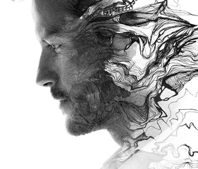 Fototapeta premium Paintography. A portrait combined with a hand drawn element