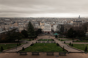 Obraz premium High view of Paris from Montmartre hill next to the Sacre-Coeur basilica, France.