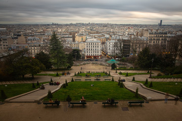 Naklejka premium High view of Paris from Montmartre hill next to the Sacre-Coeur basilica, France.