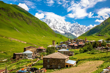 Fototapeta na wymiar Ushguli - the highest inhabited village in Europe. Caucasus, Upper Svaneti - UNESCO World Heritage Site. Georgia.