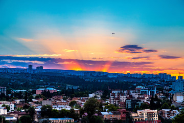 Aerial view of tbilisi early morning
