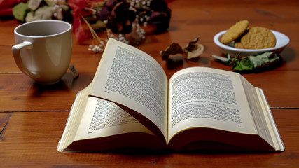 Naklejka na ściany i meble old book and glasses on the wood background