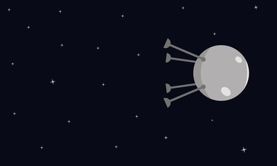 A space satellite is flying across the sky, the stars are shining in the distance. Simple vector drawing on a dark background.