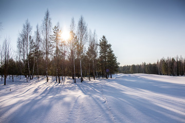 Obraz premium great sunny day on snowy golf field