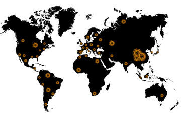 World map with the coronavirus infection 