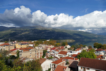 Naklejka na ściany i meble View of the city of Ioannina in Greece and the Pamvotida lake