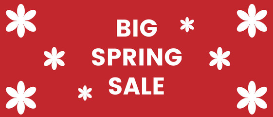 Spring summer sale banner. Useful for websites, pop and social media platforms. Big sale signs. With floral pattern. Red and white colored.