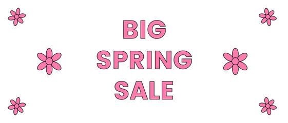 Spring summer sale banner. Useful for websites, pop and social media platforms. Big sale signs. With floral pattern. Pink and white colored.