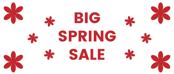 Naklejka na ściany i meble Spring summer sale banner. Useful for websites, pop and social media platforms. Big sale signs. With floral pattern. Red and white colored.