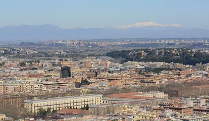 Fototapeta premium Panorama of Rome from the observation deck of the dome of St. Peter's Basilica. Panorama of the city. The best view of Rome. 