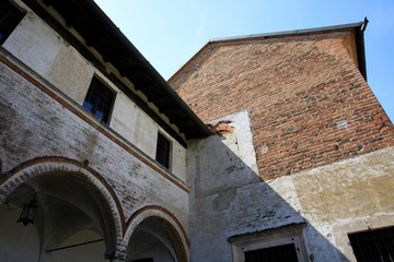 Fototapeta na wymiar Pavia (PV), Italy - June 09, 2018: Certosa di Pavia area and Carthusian Monastery inside area detail, Pavia, Lombardy, Italy