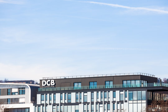 DCB International brand logo on its office in Lyon