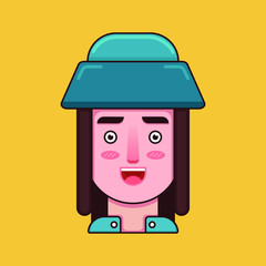 Cute girl flat design by wearing a bucket hat