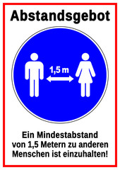 ds63 DiskretionSchild - german label text - Hygienemassnahme - Abstandsgebot, Gebotszeichen: Soziale Distanz - Bitte Abstand von 1,5 Metern zu anderen Menschen einhalten - Gebot - DIN A2 A3 A4 g9349