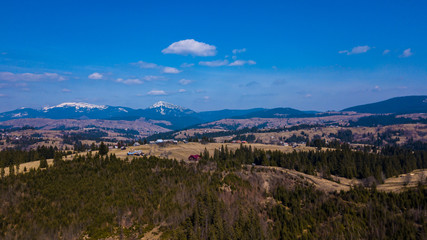 Top of the mountain panorama of the mountain Carpathian aerial photography Ukraine.