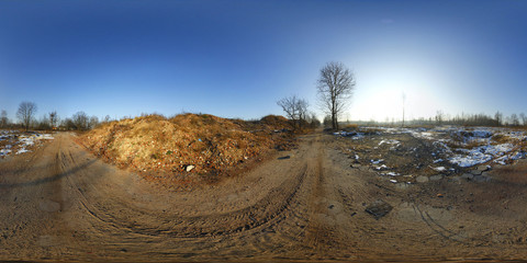 Fototapeta na wymiar Industrial ruins winter HDRI Panorama