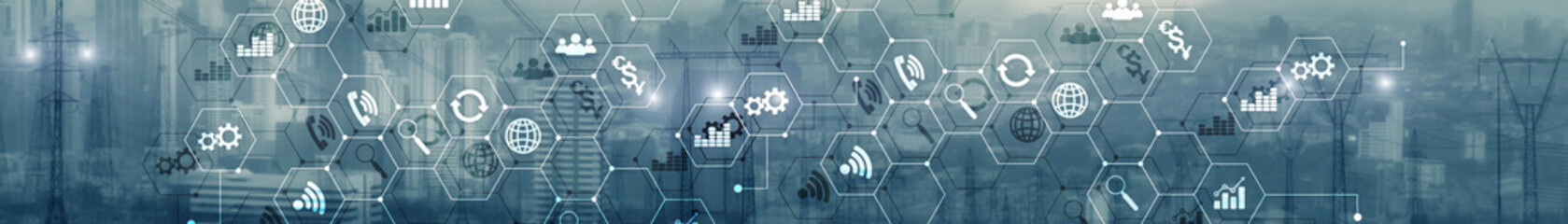 Modern city skyline view. Business technology concept abstract background website banner.