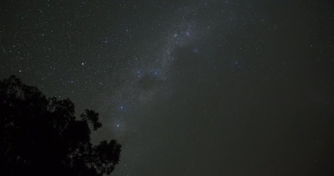 Nachthimmel Zeitraffer mit Sternen Wolken und B&auml;umen
