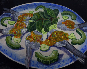 Art painting Acrylic color Realistic Food from Thailand , shrimp in fish sauce