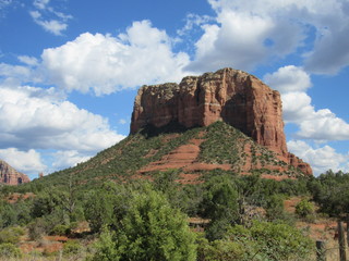 Naklejka na ściany i meble View of the red rock formation Courthouse Butte north of the Village of Oak Creek and south of Sedona in Yavapai County, Arizona 