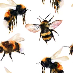 Foto op Plexiglas Watercolor seamless pattern. Bumblebee/bee, insects. Watercolor hand-drawn elements © lena terzi
