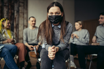 portrait of sick, ill caucasian woman suffering from coronavirus. young woman wear protective medical mask. quarantine all over the world. health virus, sickness, coronavirus, COVID-19 disease concept