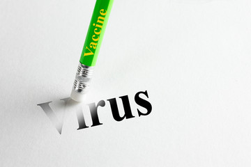 Pencil-eraser with the inscription vaccine trying to remove the word 