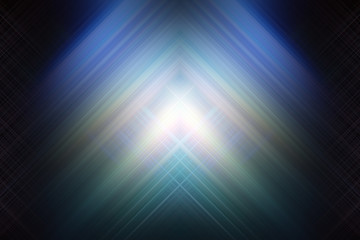 Perfectly crossed straight light beams connecting in a center abstract background