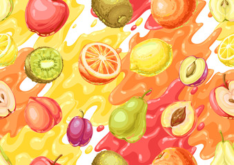 Seamless pattern with ripe fruits.