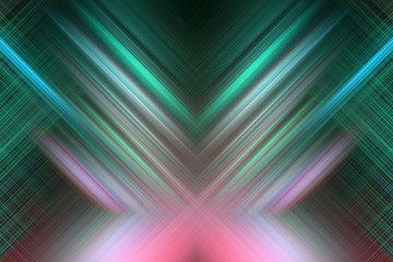 Perfectly crossed straight light beams connecting in a center abstract background