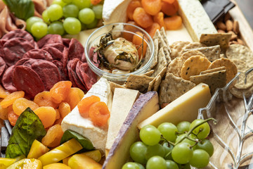 Closeup of Gourmet Charcuterie Board with Copy Space. Selective Focus.