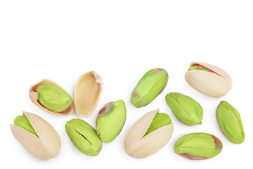 pistachio isolated on white background with clipping path and full depth of field. Top view with copy space for your text. Flat lay