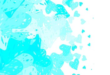 Light BLUE vector template with doodle hearts.