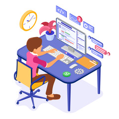Fototapeta premium programmer developing online chat website