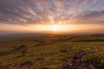 Dramatic views of the volcanic landscape. Kamchatka Peninsula.