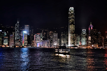 Hong Kong bay and night skyline