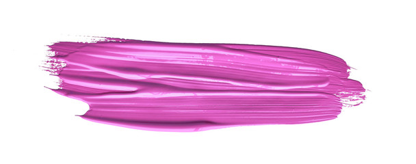 Red colored brush stroke paiting over isolated background, canvas watercolor texture, pink lipstick smudge