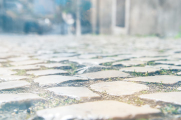 stone road in an empty city, toned