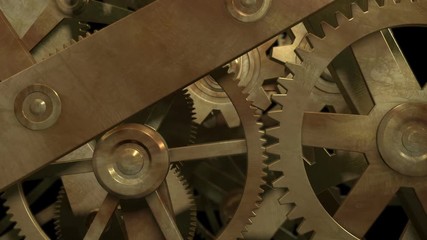 Camera moving through spinning gears and cogs, green screen at the end - Powered by Adobe