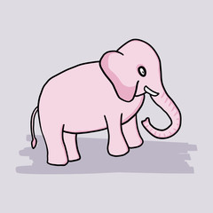 Pink little cartoon elephant. Simple childish drawing.