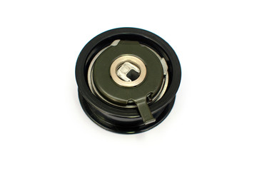 Car belt tensioner isolated on the white background. Spare parts.