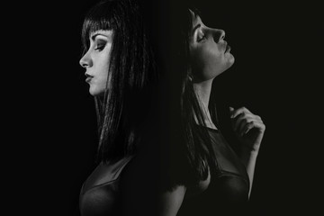 women posing on black background