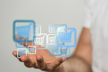 Shopping cart on digital tablet. Shopping online concept..