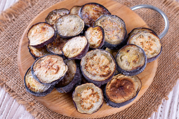 Frozen eggplant on a cutting board